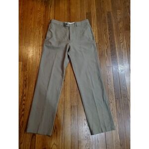 HAGGAR Mens Khaki Tan Flat Front Classic Fit Non Iron Pants 32x32 Expand Waist